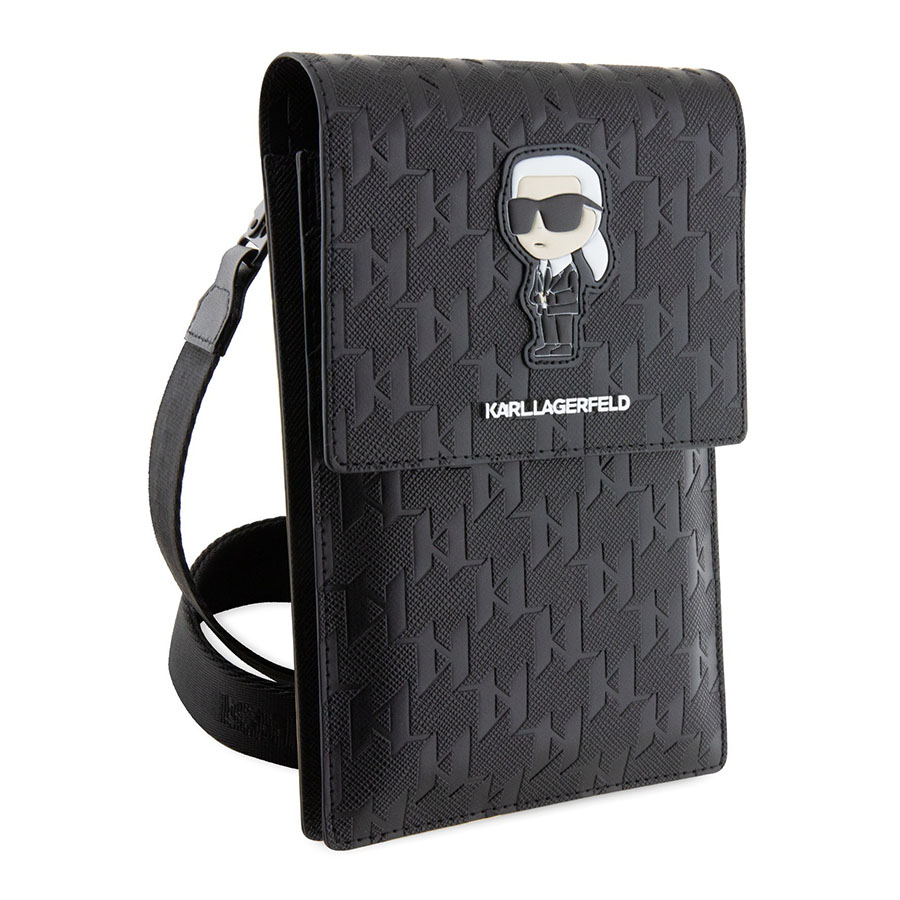 Túi Đựng Điện Thoại Karl Lagerfeld Saffiano Monogram Wallet Phone Bag Ikonik NFT Black Màu Đen