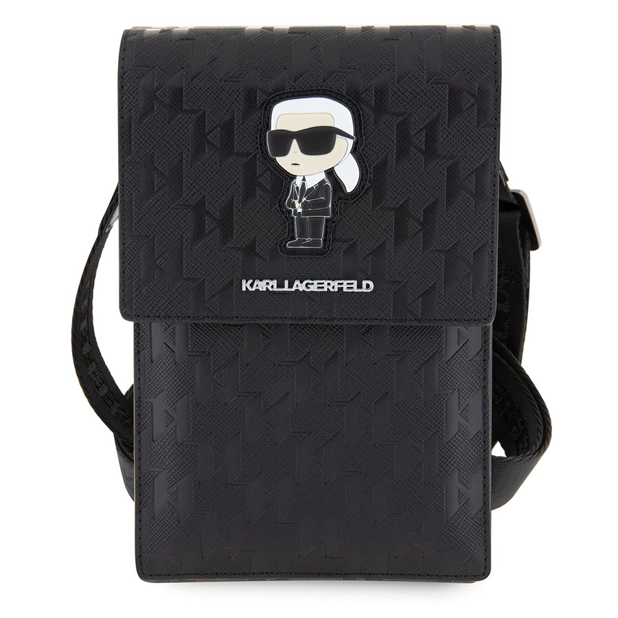 Túi Đựng Điện Thoại Karl Lagerfeld Saffiano Monogram Wallet Phone Bag Ikonik NFT Black Màu Đen
