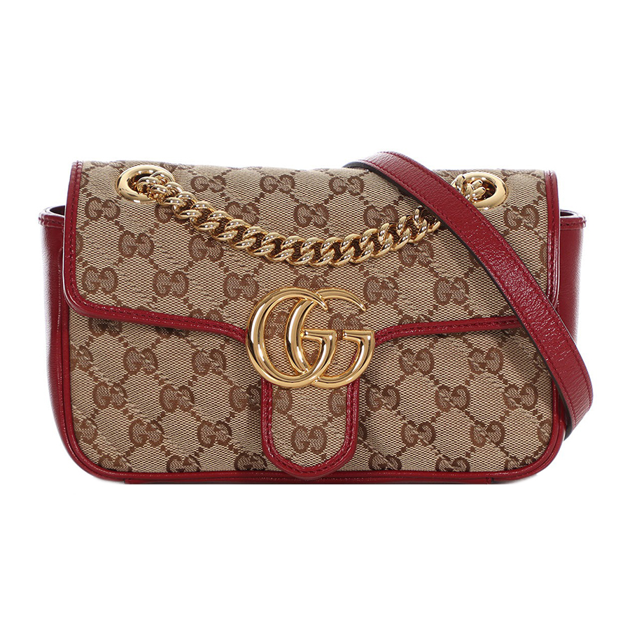 Túi Đeo Chéo Nữ Gucci GG Marmont Small Shoulder Bag Màu Nâu Viền Đỏ