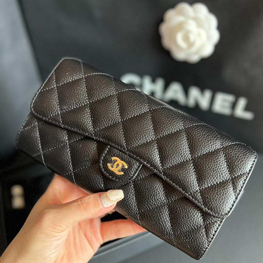 Ví Nữ Chanel Classic Flap Long Wallet Caviar Màu Đen