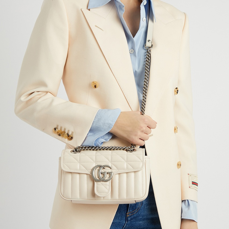 Túi Đeo Chéo Nữ Gucci Marmont Mini Ivory Leather Màu Ivory