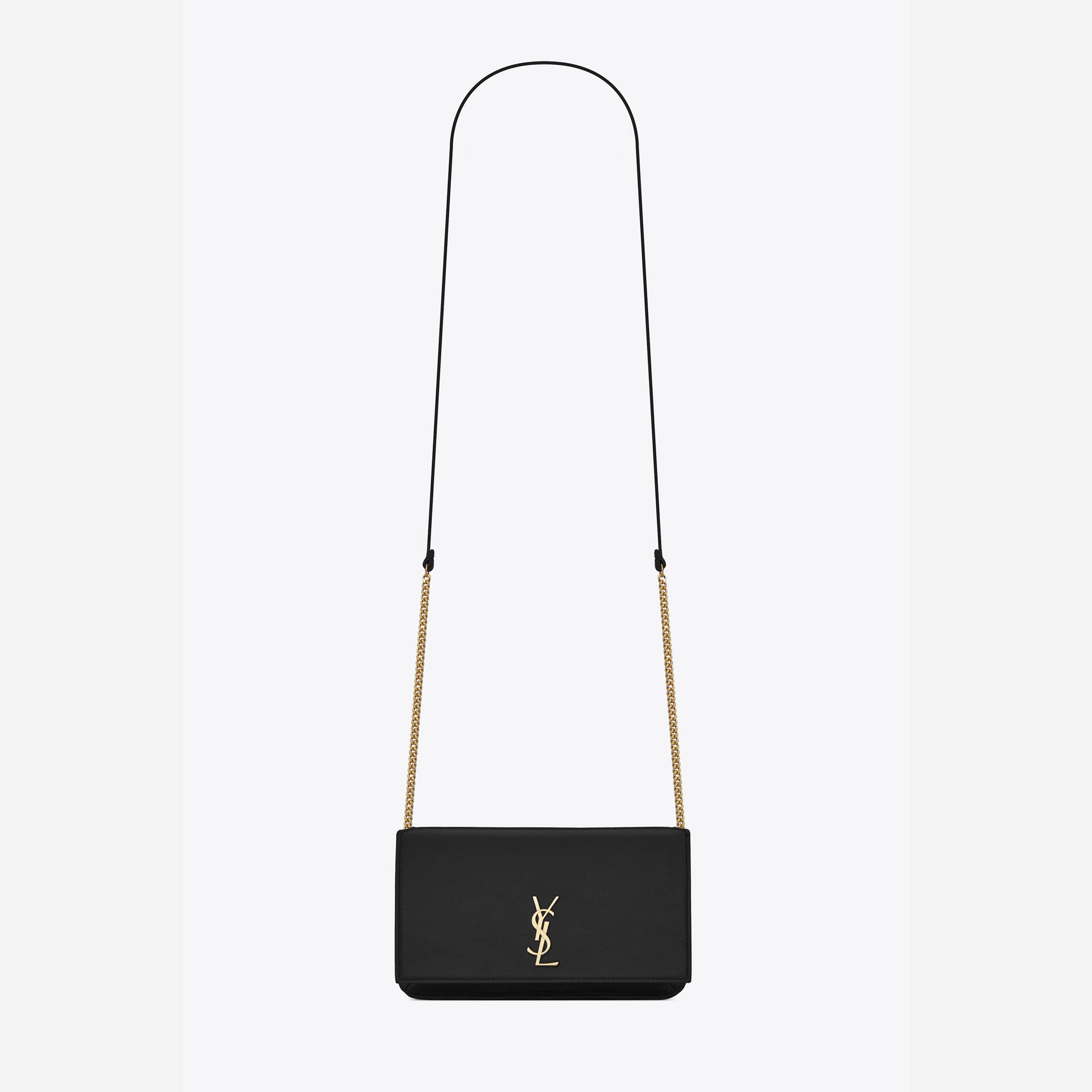 Túi Đeo Chéo Đựng Điện Thoại Nữ Yves Saint Laurent YSL Cassandre Phone Holder With Strap In Smooth Leather 6350950U40J1000 Màu Đen