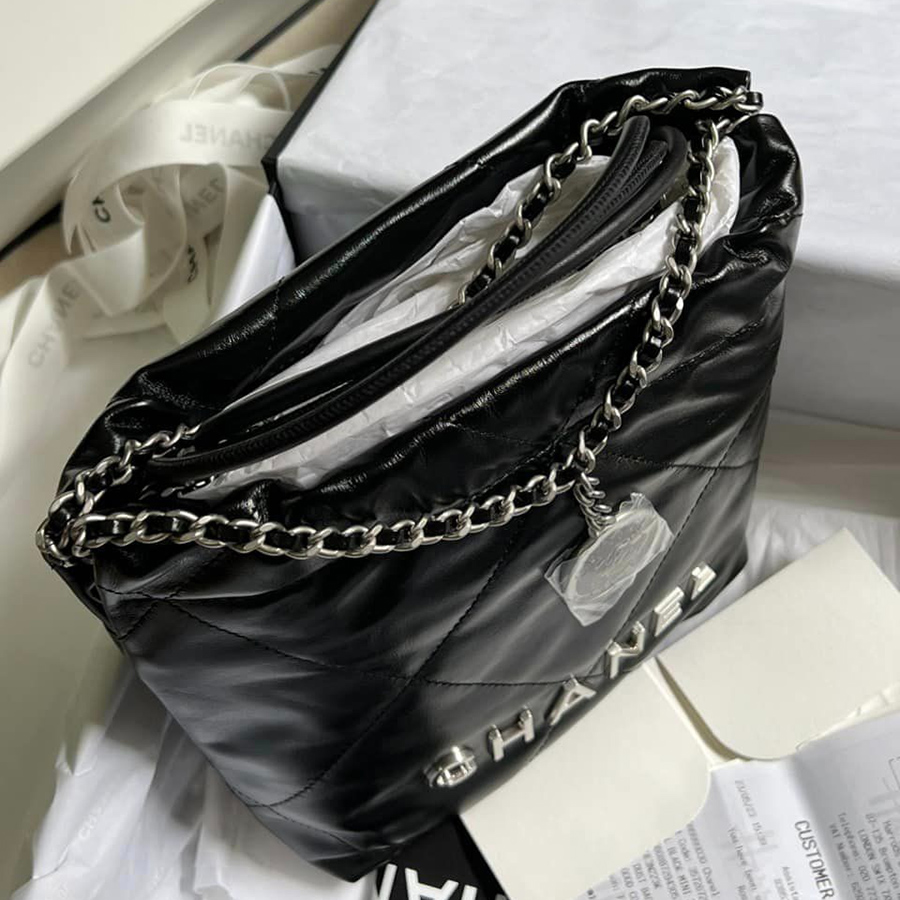 Túi Đeo Chéo Nữ Chanel 22 Shiny Calfskin Silver Tone Metal Black Mini Màu Đen