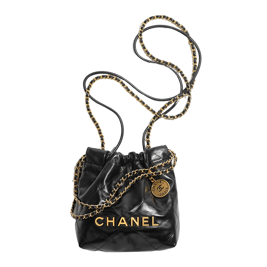 Túi Đeo Chéo Nữ Chanel 22 Shiny Calfskin Gold Tone Metal Black Mini AS3980 B08037 94305 Màu Đen