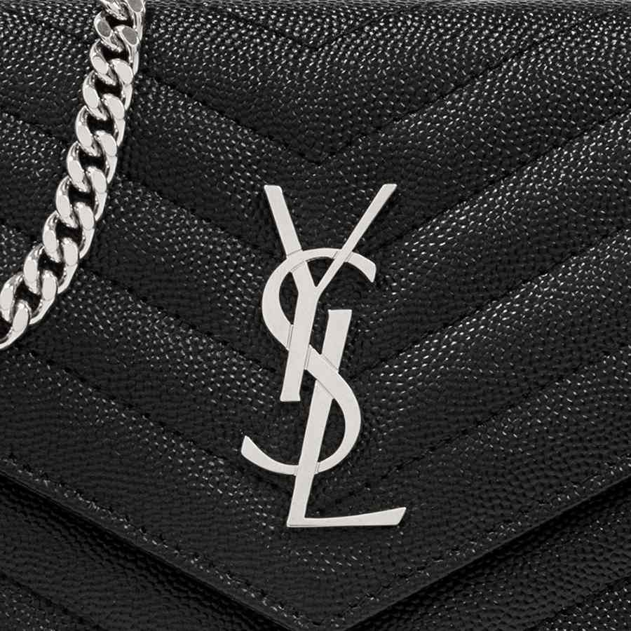 Túi Đeo Chéo Nữ Yves Saint Laurent YSL Wallet On Chain Silver Màu Đen Khóa Bạc Size 19