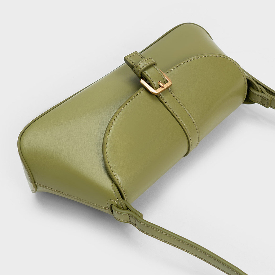 Túi Đeo Vai Nữ Charles & Keith CNK Annelise Double Belted Shoulder Bag - Pistachio CK2-20781953 Màu Xanh