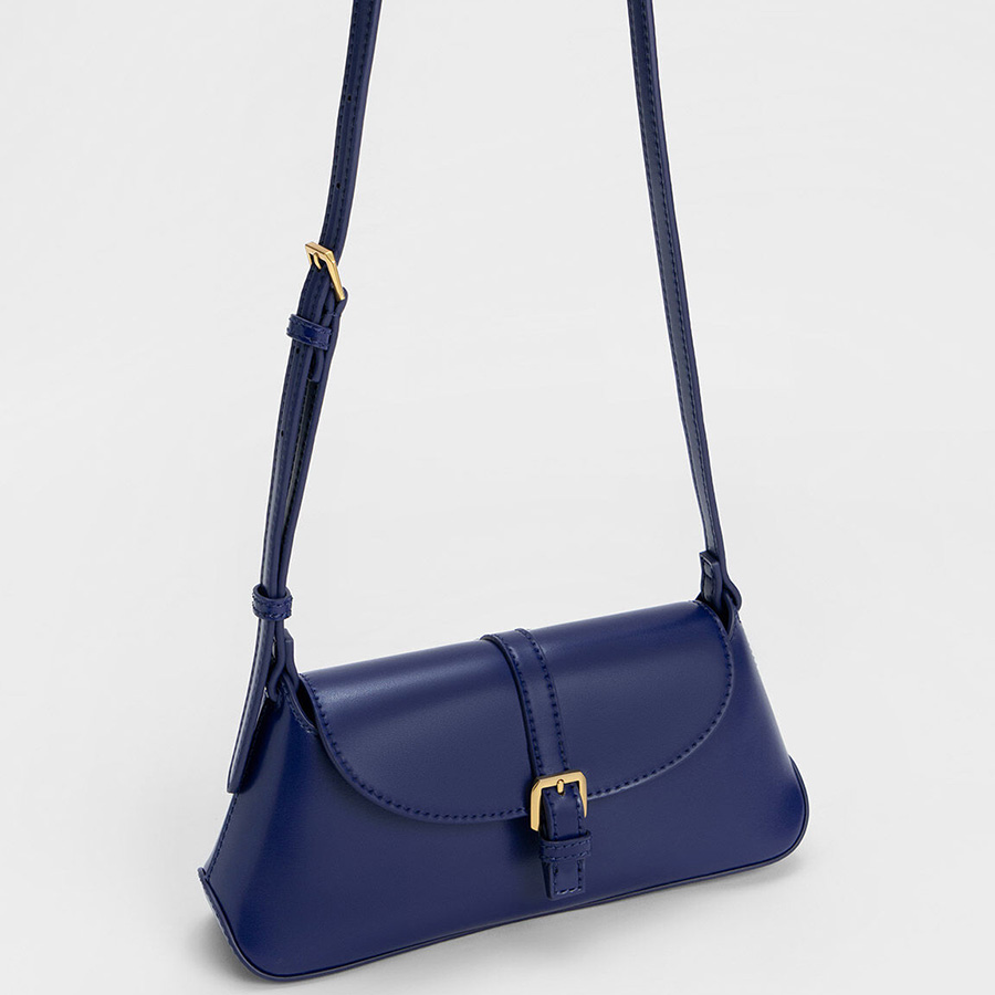 Túi Đeo Vai Nữ Charles & Keith CNK Annelise Double Belted Shoulder Bag - Navy CK2-20781953 Màu Xanh Navy