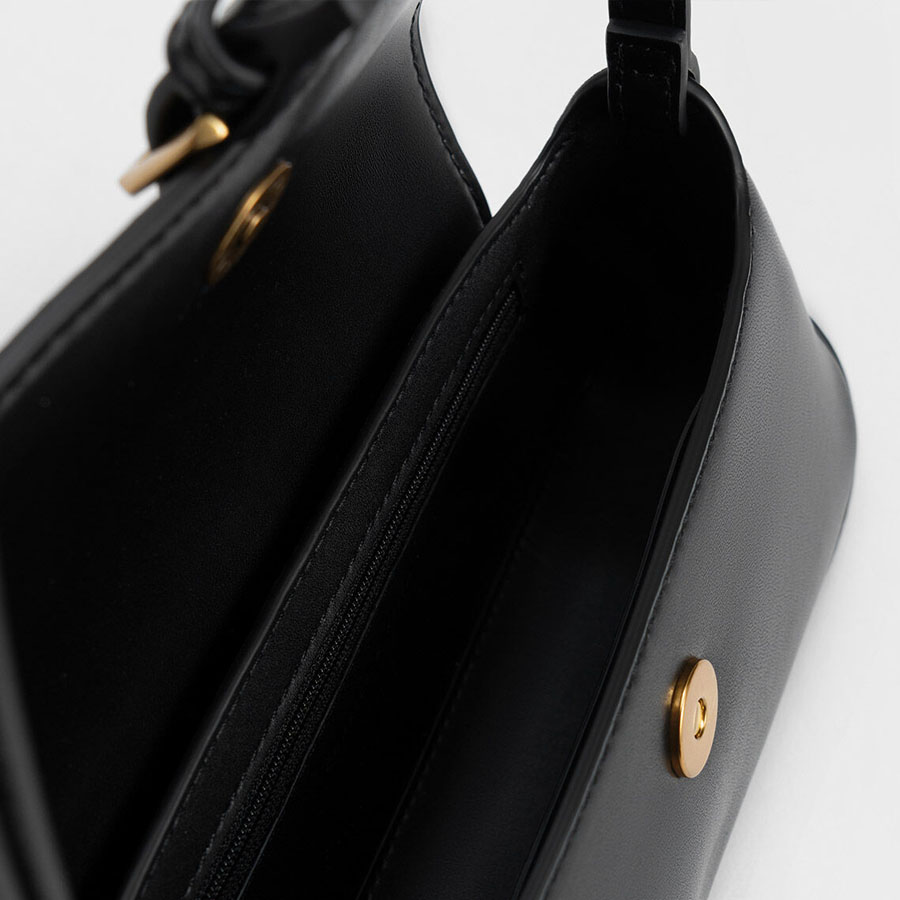 Túi Đeo Vai Nữ Charles & Keith CNK Annelise Double Belted Shoulder Bag - Black CK2-20781953 Màu Đen