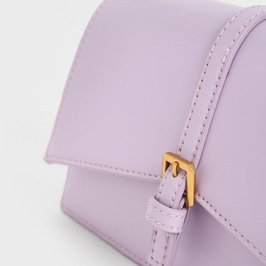 Túi Đeo Vai Nữ Charles & Keith CNK Annelise Belted Trapeze Bag – Lilac CK2-20781954 Màu Tím