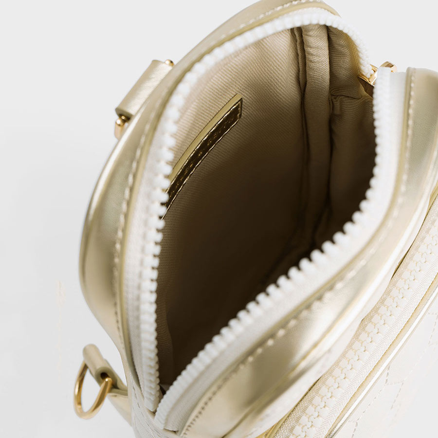Túi Đeo Chéo Nữ Charles & Keith CNK Textured Elongated Crossbody Bag Gold CK2-80151183 Màu Trắng Vàng