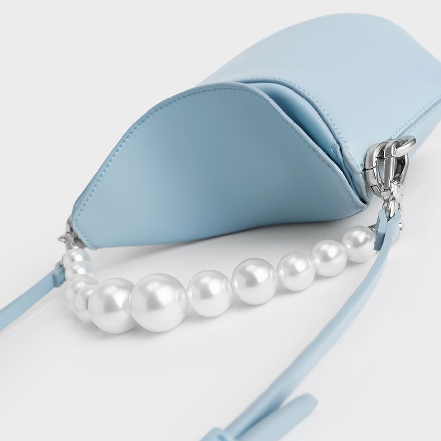 Túi Đeo Chéo Nữ Charles & Keith CNK Bead-Embellished Knotted Handle Bag CK2-10270963 Màu Xanh Blue