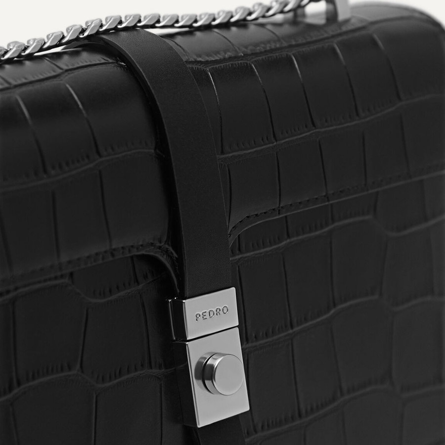 Túi Đeo Chéo Pedro Studio Farida Leather Croc-Effect Shoulder Bag Black 76610052 Màu Đen