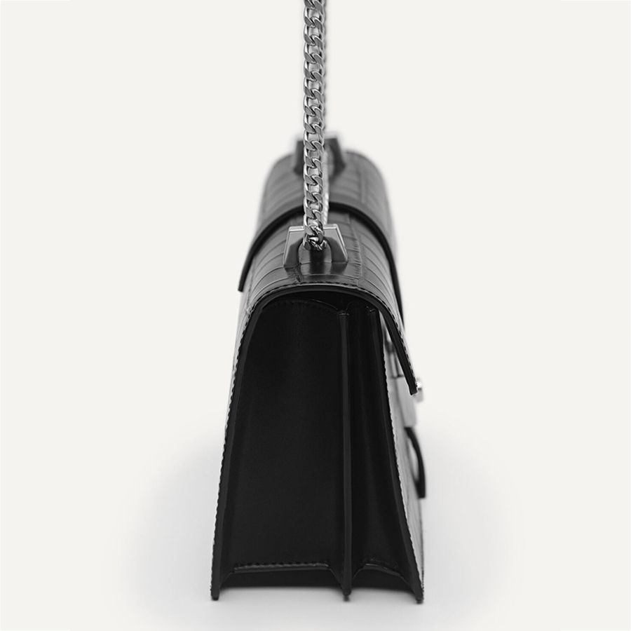 Túi Đeo Chéo Pedro Studio Farida Leather Croc-Effect Shoulder Bag Black 76610052 Màu Đen