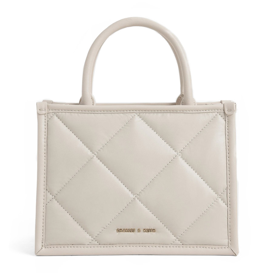 Túi Xách Nữ Charles & Keith CNK Celia Quilted Double Handle Tote Bag CK2-30781600 Màu Trắng Kem