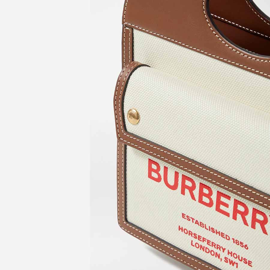 Túi Xách Burberry Mini Leather-Trimmed Printed Canvas Tote Màu Nâu Trắng