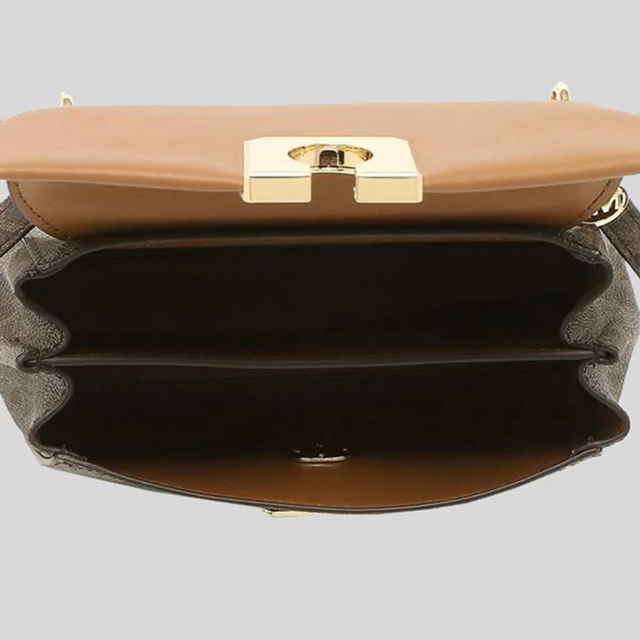 Túi Đeo Chéo Michael Kors MK Lita Small Two-Tone Logo And Leather Crossbody Bag 35H0GXPC1V Brown