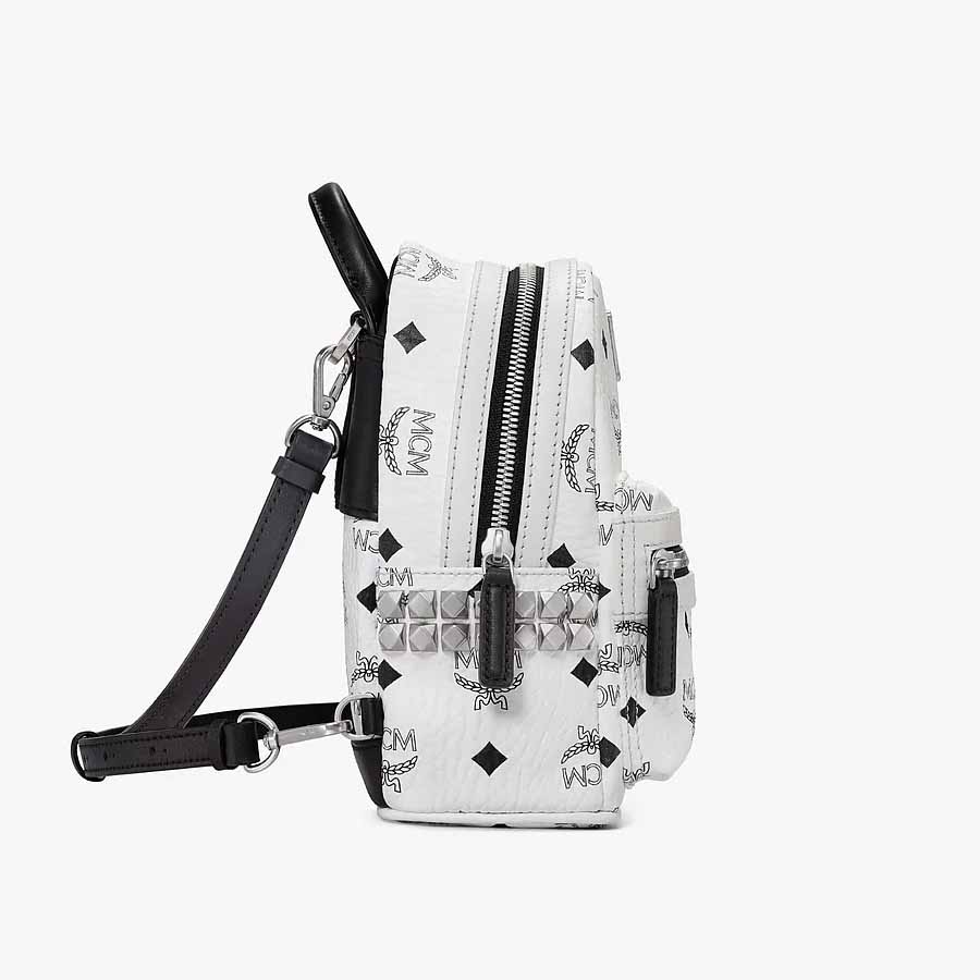 Balo MCM Stark Side Studs Bebe Boo Backpack In Visetos White Màu Trắng