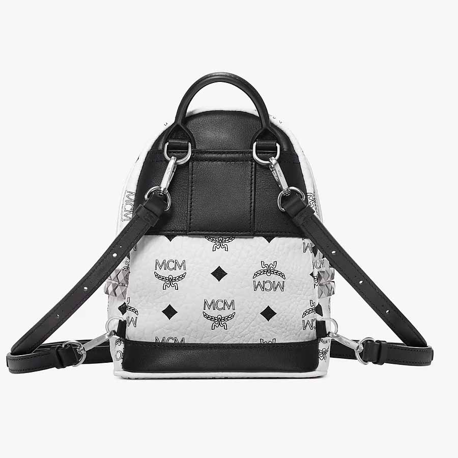 Balo MCM Stark Side Studs Bebe Boo Backpack In Visetos White Màu Trắng