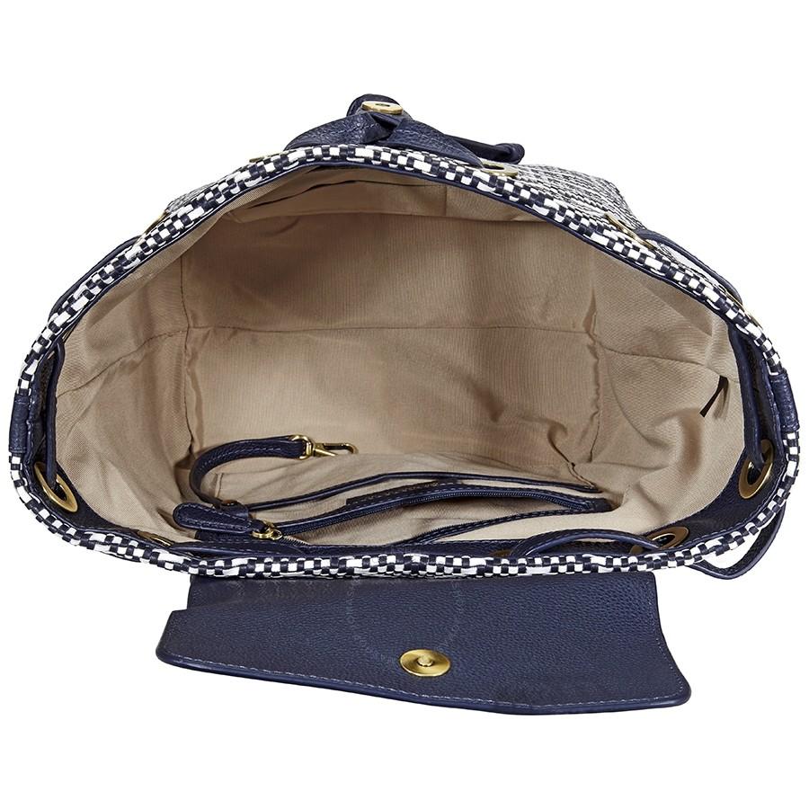 Balo Michael Kors MK Junie Medium Woven Leather Backpack - ADMIRAL/OPWT  Màu Xanh Blue