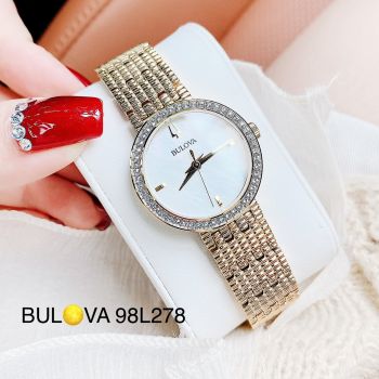 Đồng Hồ BULOVA 98L278 màu gold sang trọng với viền đá Swarovski sáng đẹp