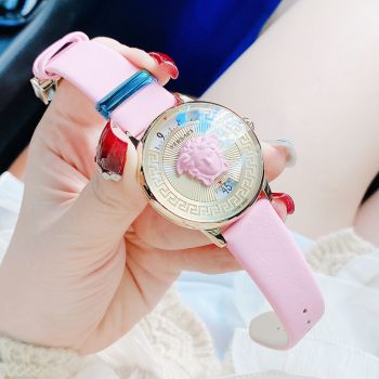 Đồng Hồ Versace Medusa Icon Gold Dial Pink Leather Ladies Watch VEZ200621 newss sang chảnh cho chị em