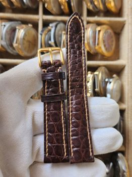 DAY12 Dây da cá sấu đồng hồ size 18, màu nâu đen