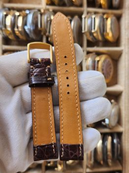 DAY12 Dây da cá sấu đồng hồ size 18, màu nâu đen