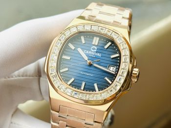 Đồng Hồ Nam Carnival Nautilus 8108 mặt xanh ĐẸP huyền ảo cứ ngỡ như đang cầm trên tay phiên bản PATEK PHILIP Nautilus