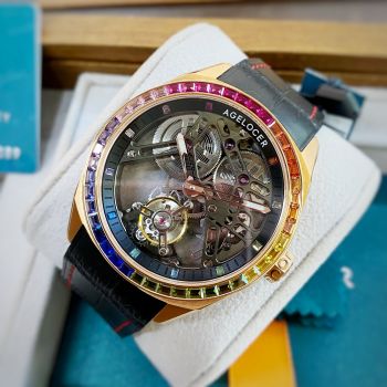 Đồng Hồ Nam Agelocer Tourbillon 9101L4 - bộ máy Tourbillon chuyển động mượt mà, kính Sapphire chống xước, lộ cơ Skeleton tạo nên sự sang trọng và độc đáo