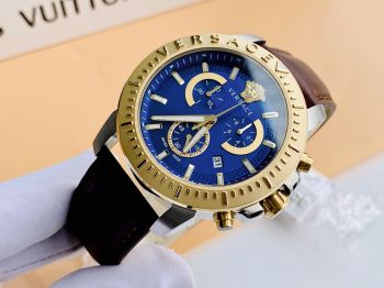Đồng Hồ Nam Versace viền gold mặt xanh kính Sapphire chống trầy xước kết hợp chức năng thể thao Chronograph