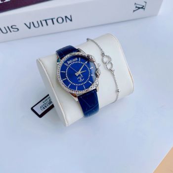 Đồng Hồ Nữ Just Cavalli Animalier JC1L095L0215 đá swa nổi bật trên nền màu xanh dương chanh xả - Set kèm vòng tay bạc siêu dễ thương