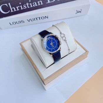 Đồng Hồ Nữ Just Cavalli Animalier JC1L095L0215 đá swa nổi bật trên nền màu xanh dương chanh xả - Set kèm vòng tay bạc siêu dễ thương