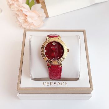 Đồng Hồ Nữ Versace daphnis - Bản dây da đỏ viền gold nổi bật với Kính sapphire chống xước, mặt khảm trai siêu sang