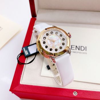 Đồng Hồ Nữ Fendi iShine Watch Bản dây da trắng Kính sapphire chống trầy xước, Dial khảm trai siêu đẹp