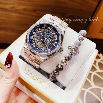 Đồng Hồ Nam Hanboro by Huboler new Máy Automatic cực đẹp, Mặt lộ cơ Skeleton độc đáo, thứ ngày tháng nổi bật