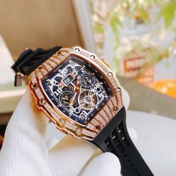 Đồng Hồ Hanboro Richard Miller nhà Huboler mẫu mới cập bến vỏ vàng hồng cuốn hút, máy Automatic bền bỉ, lộ cơ Skeleton độc đáo