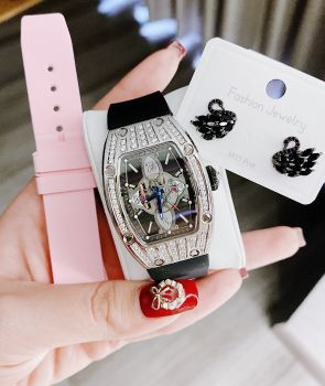 Đồng Hồ Huboler by Hanboro tựa Richard Miller Máy Nhật bền bỉ, mặt full đá lấp lánh kiêu sa, dây silicon bền đẹp