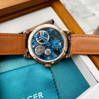 Đồng Hồ Nam Agelocer Bosch-Tourbillon 9004D2 - bộ máy và thiết kế có bộ khung xương màu xanh lộ cơ skeleton
