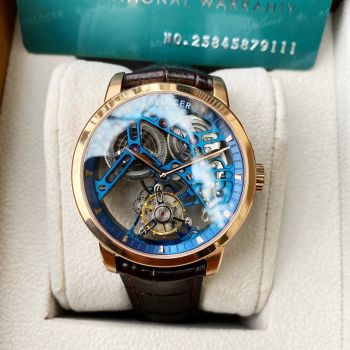 Đồng Hồ Nam Agelocer Bosch-Tourbillon 9004D2 - bộ máy và thiết kế có bộ khung xương màu xanh lộ cơ skeleton