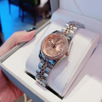 Đồng Hồ AMICA for woman màu rose Thiết kế kinh điển, Mặt nâu nổi bật, Quai kim loại demi mix rose và silver, Kính sapphire