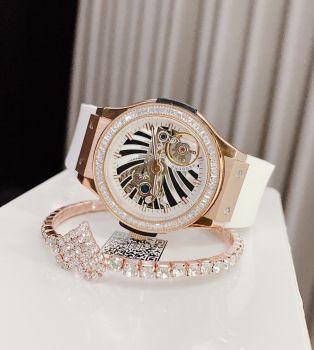 Đồng Hồ Hanboro Nữ viền đính đá lấp lánh lộ máy quyến rũ