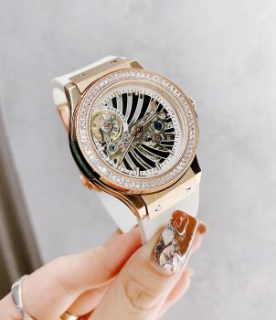 Đồng Hồ Hanboro Nữ viền đính đá lấp lánh lộ máy quyến rũ