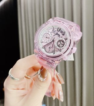 Đồng Hồ Guess GW0438L2 dây silicon tím trong suốt, tone hồng yêu thương