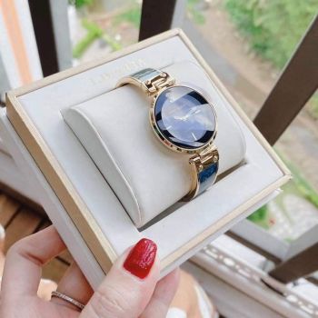 Đồng Hồ Nữ Anne Klein AK/2512NVGB mẫu kiềng đá Marble xanh navy vân mây phối viền vàng gold siêu đẹp