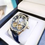 Đồng Hồ Hanboro By Huboler mẫu mới 2023 cập bến - Máy lộ cơ Skeleton độc đáo, mặt xanh thăm thẳm, sang trọng, đổi mới