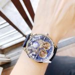 Đồng Hồ Hanboro By Huboler mẫu mới 2023 cập bến - Máy lộ cơ Skeleton độc đáo, mặt xanh thăm thẳm, sang trọng, đổi mới