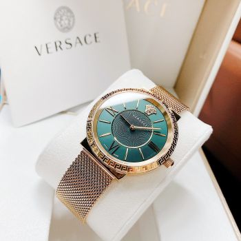 Đồng Hồ Versace V-Circle Medusa mặt màu xanh vân nổi