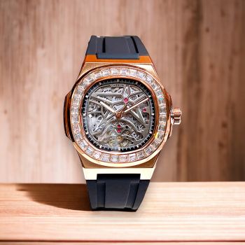 Đồng Hồ Carnival 8118G phiên bản Skeleton đính đá, dây cao su, vỏ vàng