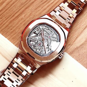 Đồng Hồ Carnival 8118G phiên bản Skeleton dây thép mạ vàng