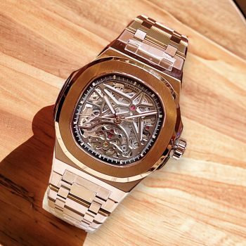 Đồng Hồ Carnival 8118G phiên bản Skeleton dây thép mạ vàng